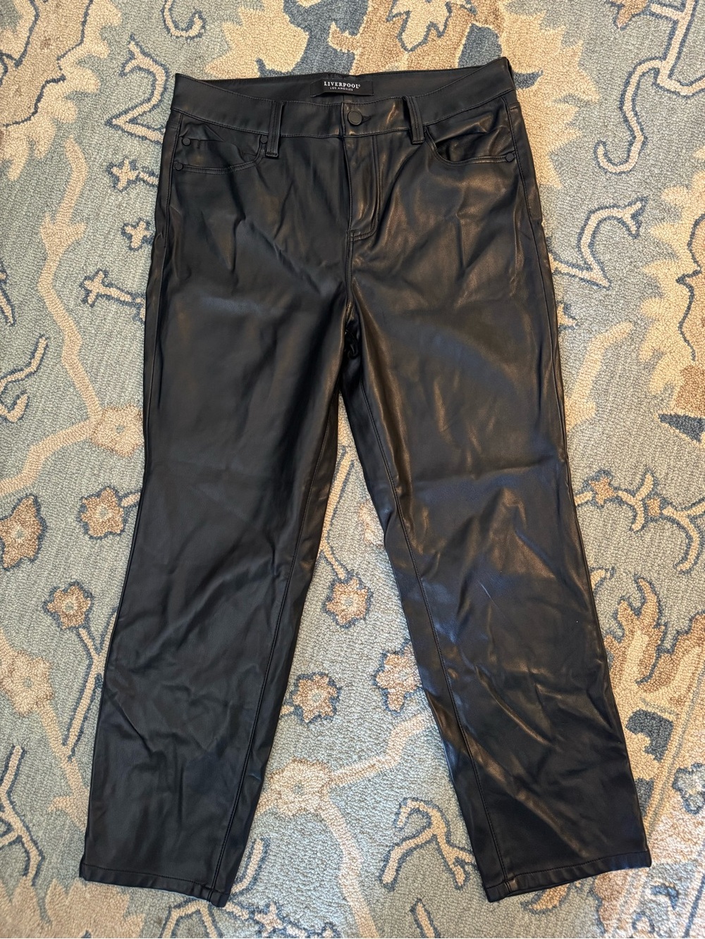 Liverpool Black Faux Leather Ankle Straight-Leg Pants